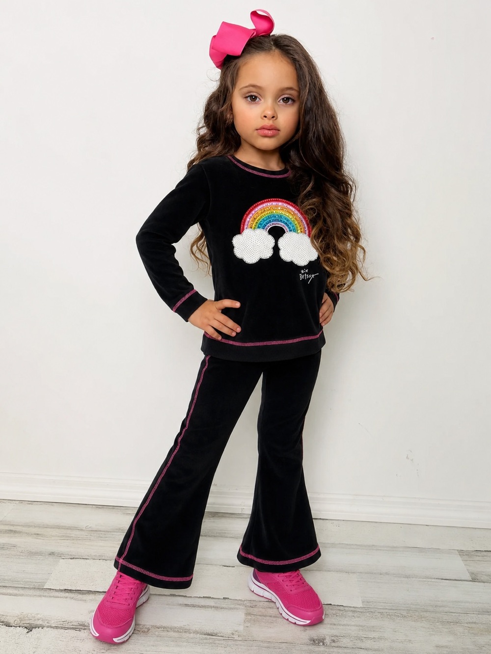 Betsey Johnson Set Size 8 Black Velour Rainbow Sequin Tracksuit